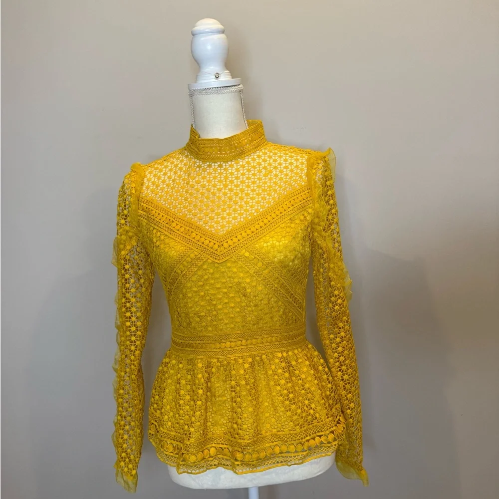 Ina Yellow Peplum Blouse with Mandarin Collar - Picture 1 of 3